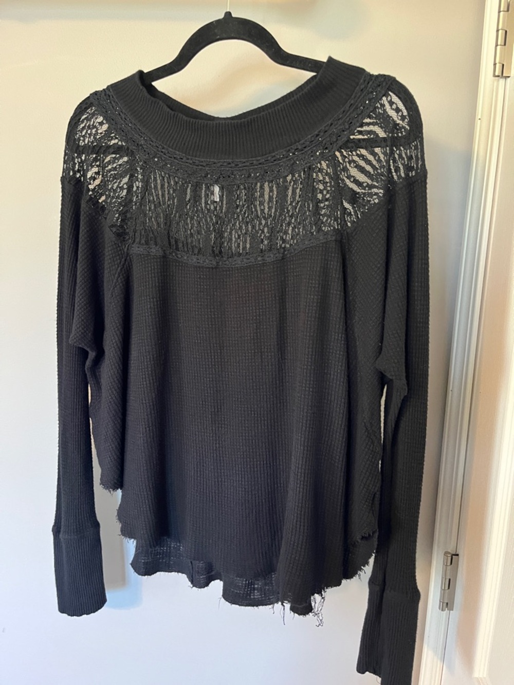 Free People Black Lace Long Sleeve Top